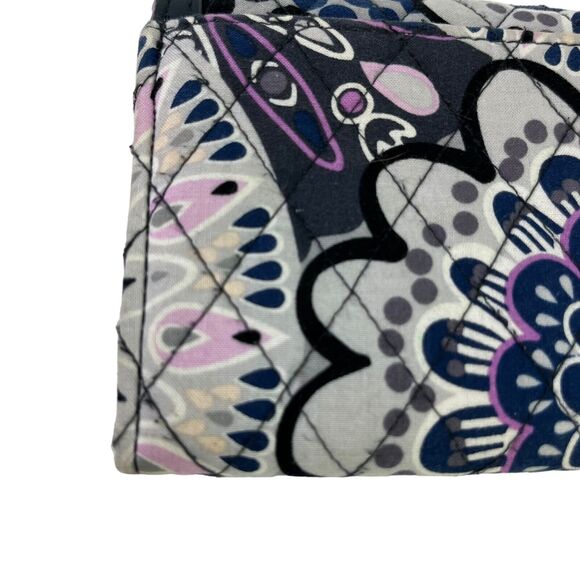 Vera Bradley Navy Purple Womens Quilted Floral Wallet Wristlet Coin Purse Bag - Picture 8 of 16
